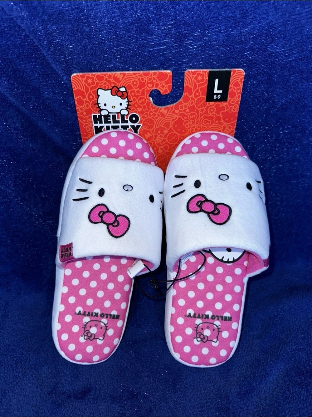 New Hello Kitty Plush Velour Embroidered Womens Slippers Size 8/9 Large